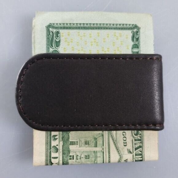 Magnetic Genuine Leather Money Clip Brown Strong Heavy-Duty Men's NEW - Picture 1 of 1